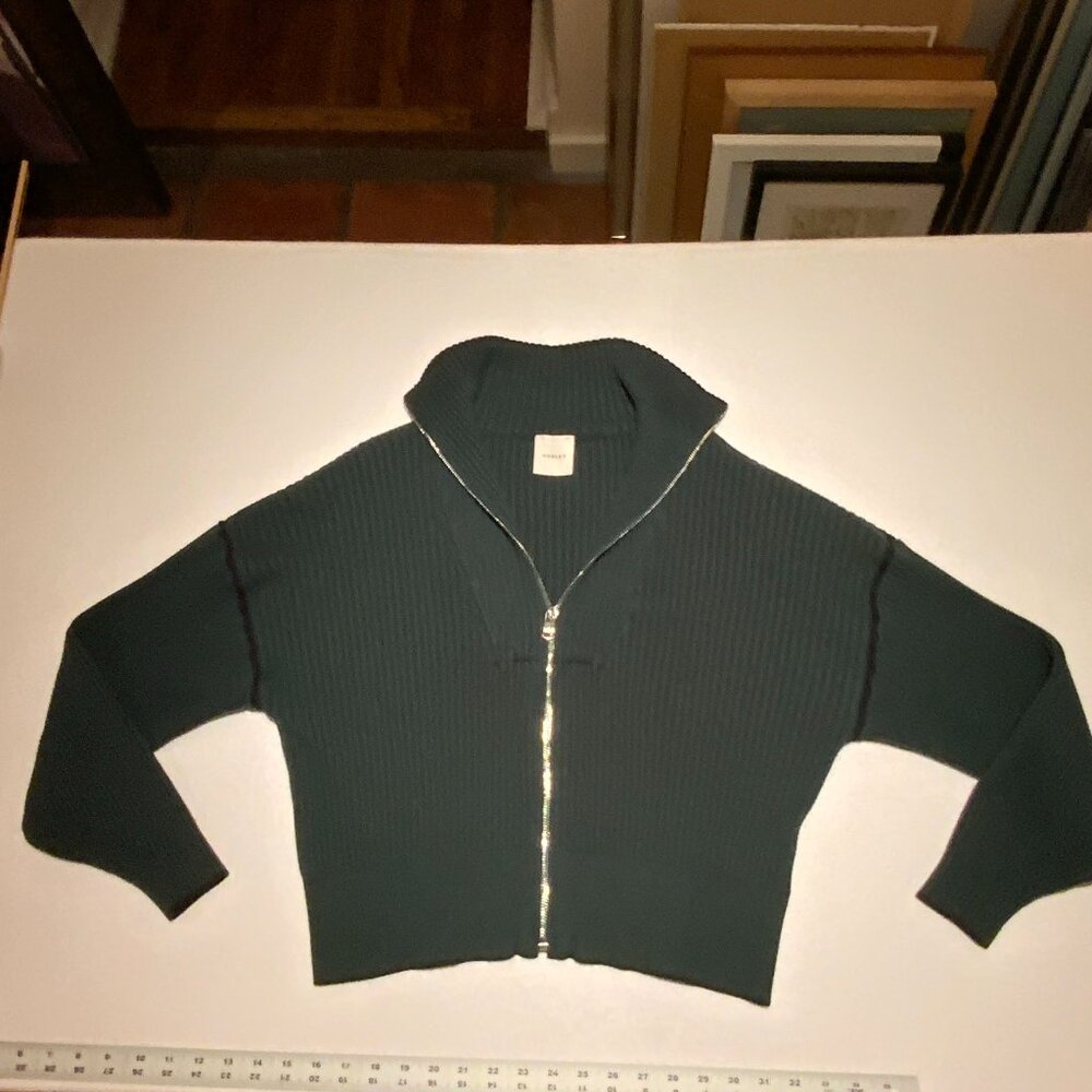 Varley Carmen Rib Knit Zip-Up Jacket Small Green Cropped Athleisure